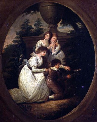 Grupo Familiar em um Jardim, c.1790 (óleo sobre cobre) de Richard Westall