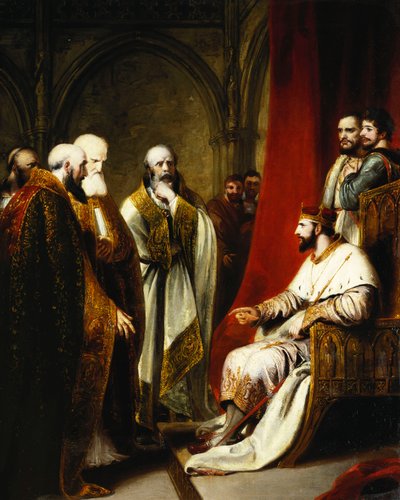 Henrique III Respondendo ao Arcebispo de Canterbury e aos Bispos de Salisbury, Winchester e Carlisle, que exigiam uma reforma no Estado, de Richard Westall