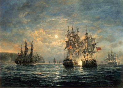 Engajamento entre o Bonhomme Richard e o Serapis de Flamborough Head, 1779 de Richard Willis