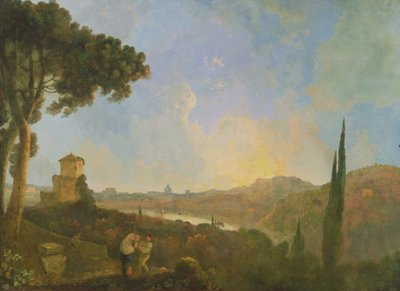 Uma Vista do Tibre com Roma à Distância, c.1770-80 (óleo sobre tela) de Richard Wilson