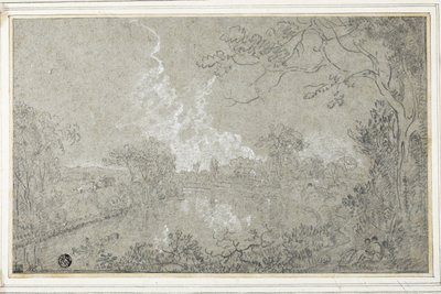 Margens do rio Dee perto de Eaton Hall, Cheshire, c.1759 (giz preto e branco em papel azul, colocado no cartão) de Richard Wilson