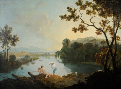 Paisagem clássica com meninos tomando banho (óleo sobre tela) de Richard Wilson