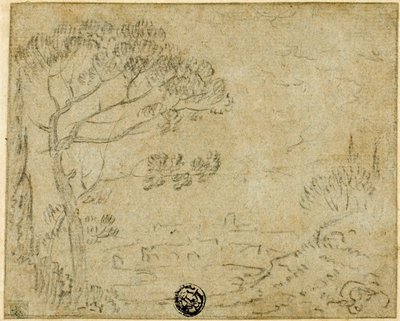 Paisagem italiana com pinho guarda-chuva em primeiro plano de Richard Wilson