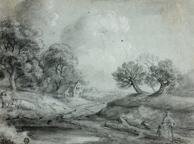 Paisagem com Mulher e Vacas (reto); Esboço de uma paisagem (verso) de Richard Wilson