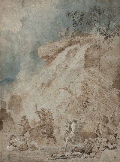 Meleager e Atalanta, c.1770 (caneta e tinta com aguada no papel) de Richard Wilson