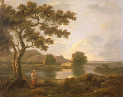 Cena do rio com uma casa de campo (óleo sobre tela) de Richard Wilson