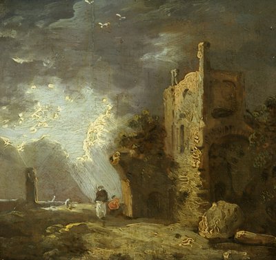 Torre arruinada com figura, c.1770-79 (óleo sobre tela) de Richard Wilson