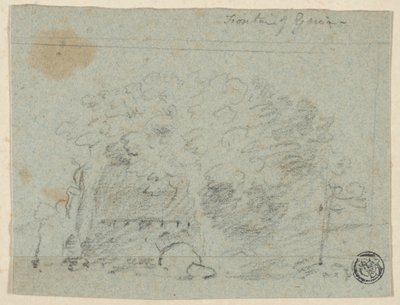 Esboço de árvores perto da ponte (frente); Esboço de um edifício (verso) de Richard Wilson