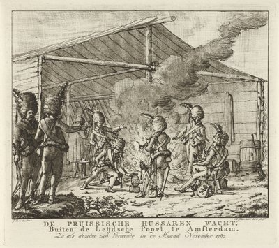A guarda hussarista prussiana no Leidse Poort em Amesterdão, 1787
O guarda prussiano hussardos, Fora do Leijdsche Poort em Amesterdão (...) (título sobre o objecto) de Rienk Jelgerhuis
