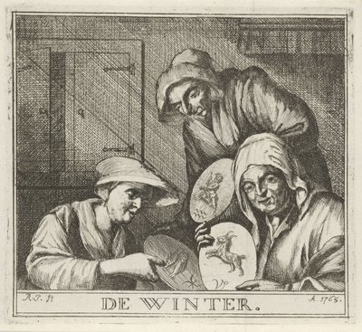 Interior com três mulheres camponesas O inverno. (título da série no objeto) Cenas de inverno (título da série) de Rienk Jelgerhuis
