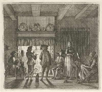 Interior com figuras junto à lareira O inverno. (título da série) Cenas de inverno (título da série) de Rienk Jelgerhuis