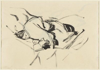 Mulher reclinada, em travesseiros, com um livro de Rik Wouters
