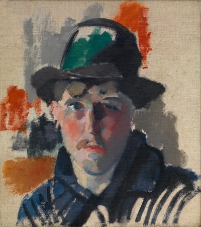 Auto-retrato com chapéu verde (óleo sobre tela) de Rik Wouters