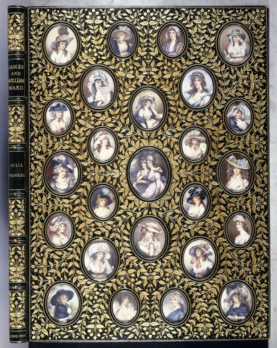Uma capa de livro com 25 miniaturas de retratos de mulheres bonitas, segundo as &39;Gravações de Retratos de Artistas Famosos&39; de Ward de Riviere and Son
