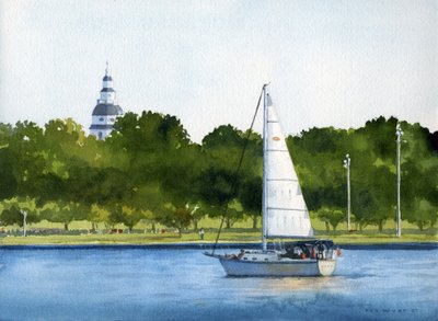 Sailing on the Severn, 2007 (aguarela sobre papel) de Rob Wood