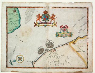 Dover a Sandwich e Blacknerse a Gravelines - A Armada Espanhola e a Frota Inglesa ao largo de Calais, c. 1590 (manuscrito) de Robert (after) Adams
