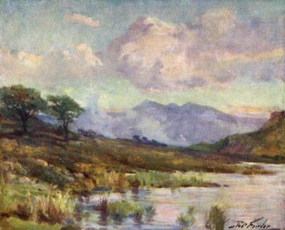 Snowdon de Capel Curig Lake, Summer Evening (cor litho) de Robert (after) Fowler