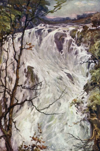 Engolir cachoeiras, Bettws-y-Coed (cor litho) de Robert (after) Fowler