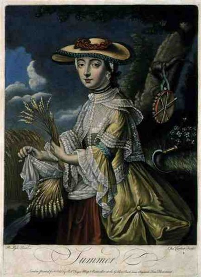 Summer, gravada por C. Corbutt (Richard Purcell) (fl.1746-66), pub. por Robert Sayer, c.1760 (gravação mezzotint) (ver também 125559-60 e 125562) de Robert (after) Pyle