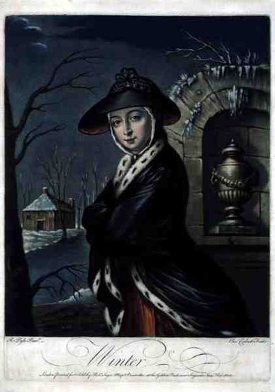 Winter, gravada por C. Corbutt (Richard Purcell) (fl.1746-66), pub. por Robert Sayer, c.1760 (gravura mezzotint) (ver também 125558 e 125560-62) de Robert (after) Pyle
