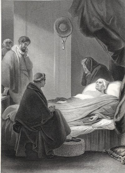 A Morte do Cardeal Wolsey, gravado por A.H. Payne (litho) de Robert (after) Smirke