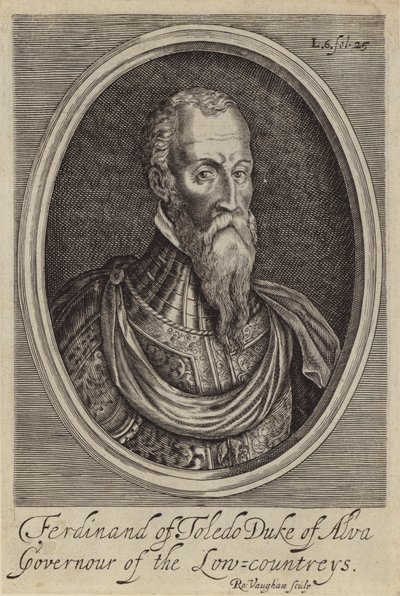 Fernando Alvarez de Toledo, 3º Duque de Alba, General Espanhol e Governador da Holanda Espanhola (gravura) de Robert (after) Vaughan
