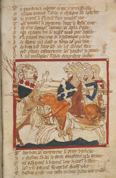 Egerton 3028 f.98 Derrotam os sarracenos enviados para os encontrar, ilustração de 