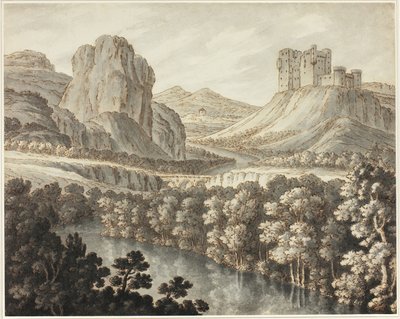Uma paisagem romântica com um castelo em ruínas de Robert Adam