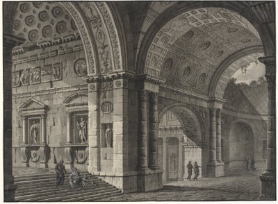 Fantasia arquitetônica do interior de um edifício antigo com abóbadas parcialmente arruinadas de Robert Adam