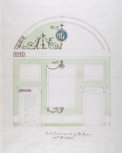 Design para a parede final da sala de refeições, Headfort House (caneta e tinta preta sobre grafite com wc sobre papel) de Robert Adam