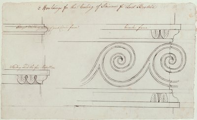 Design para as molduras na escada, Headfort House, 1772 (caneta e tinta preta sobre grafite sobre papel) de Robert Adam