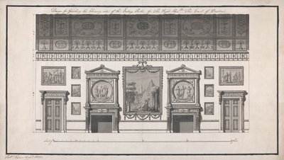 Headfort House, Comer Parlor, Chimney Side (caneta e tinta preta e lavar com lápis sobre papel) de Robert Adam