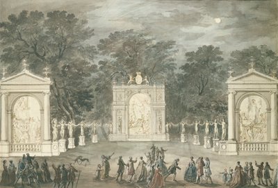 As Iluminações em Buckingham House para o aniversário do Rei George III, 4 de junho de 1783 (caneta e tinta no papel) de Robert Adam