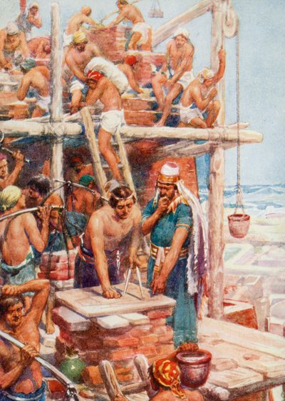 Construindo a Torre de Babel (lito colorido) de Robert Ambrose (after) Dudley