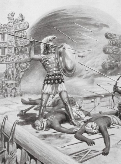 Uma façanha de Alexandre, o Grande, 326 a.C. (litografia) de Robert Ambrose Dudley