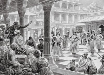 Akbar joga às damas com peças vivas em Fatehpur Sikri de Robert Ambrose Dudley
