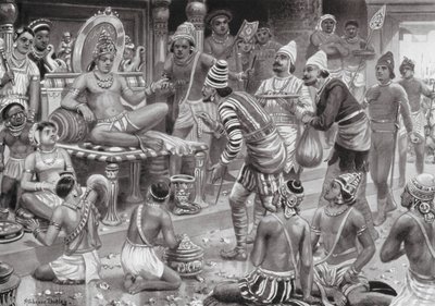 Pulikesin II, o Chalukhya, recebe os enviados da Pérsia (litografia) de Robert Ambrose Dudley