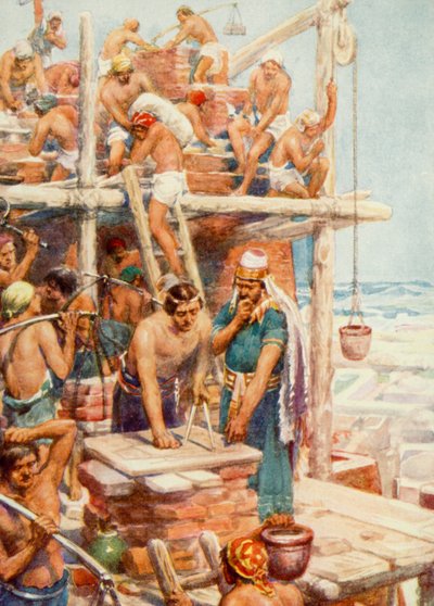 A Torre de Babel (cor litho) de Robert Ambrose Dudley