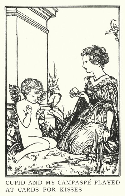Cupido e meu Campaspe jogaram às cartas para beijar (litho) de Robert Anning Bell