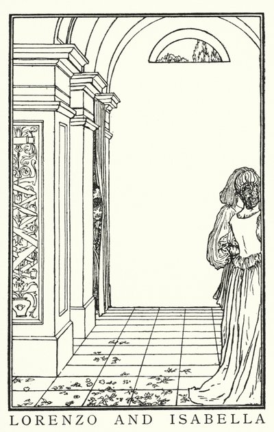 Ilustração para Poemas de John Keats: Isabella ou O Pote de Manjericão (litho) de Robert Anning Bell