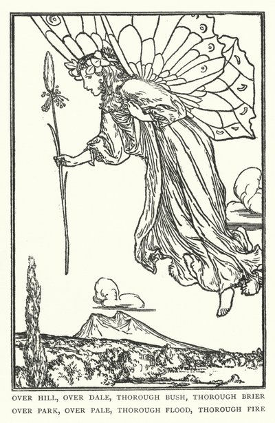 Sobre a colina, sobre o vale, sobre o mato, sobre o brier, sobre o parque, sobre o pálido, sobre a inundação, sobre o fogo (litho) de Robert Anning Bell