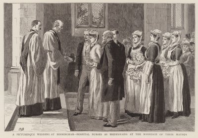 Um casamento pitoresco em Birmingham, enfermeiras do hospital como damas de honra no casamento de sua matrona de Robert Barnes