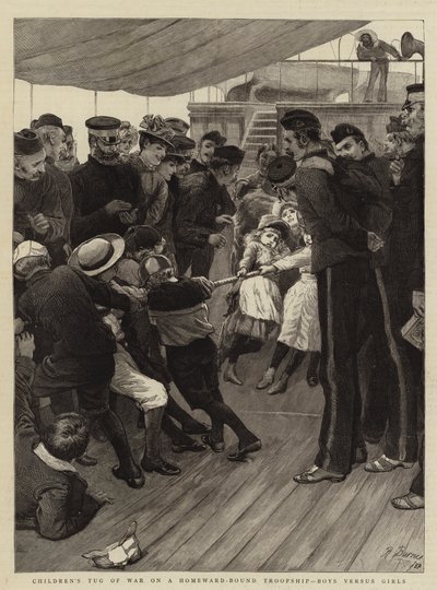 O cabo-de-guerra das crianças em uma tropa de choque Homeward-limitada, meninos contra meninas de Robert Barnes
