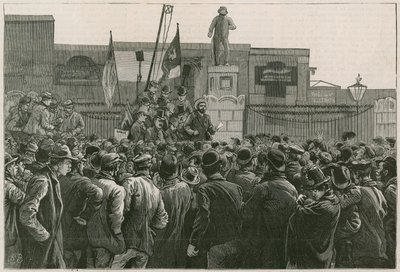 A grande greve dos trabalhadores das docas no East End: Sr. John Burns, abordando os homens em greve nos portões das docas leste e oeste da Índia de Robert Barnes