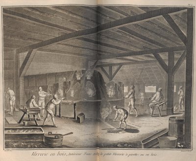 Fabricação de vidro. De Encyclopédie, de Denis Diderot e Jean Le Rond dAlembert, 1751-1765. de Robert Benard