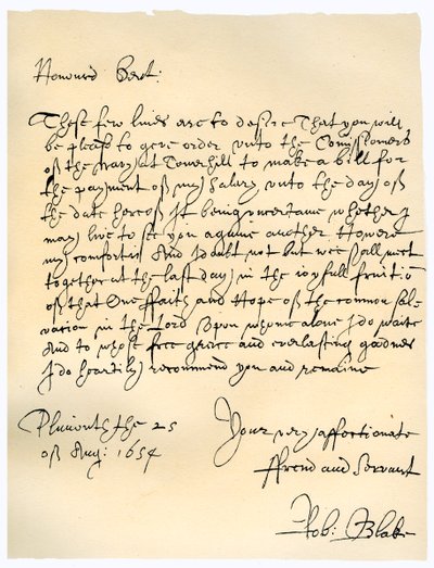 Carta do Almirante Robert Blake aos Comissários do Almirantado, 25 de agosto de 1654. de Robert Blake