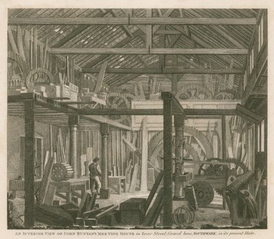 Uma visão interna da casa de reunião de John Bunyan em Zoar Street, Gravel Lane, Southwark, em seu estado atual de Robert Blemell Schnebbelie