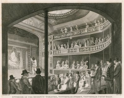 Interior, de, a, regência, teatro, tottenham, rua, tottenham, corte, estrada, londres de Robert Blemell Schnebbelie