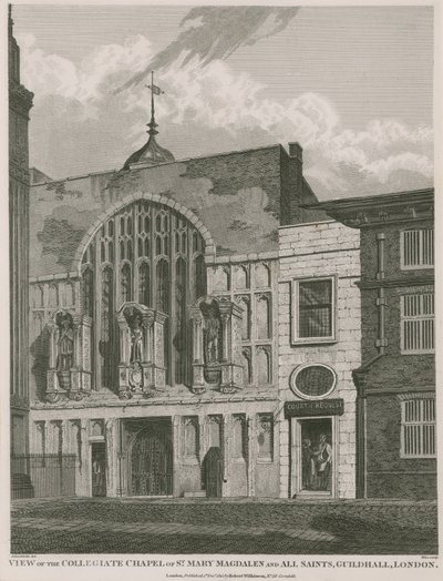 Vista, de, a, colegial, capela, de, st. Mary magdalen, e, tudo, são, Guildhall, londres de Robert Blemell Schnebbelie