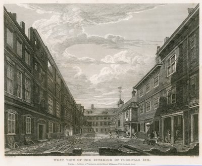 Vista oeste, de, a, interior, de, Furnival&39;s, hospedaria, Holborn, londres de Robert Blemell Schnebbelie